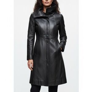 Danier Black Italian Lamb Leather Zip Front Funnel Neck Slim Fit Jacket Size XXS